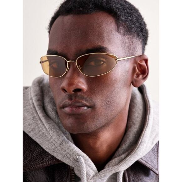 New Loewe LW40164U 32E Gold Metal Frame Sunglasses with Amber Lenses, Authentic